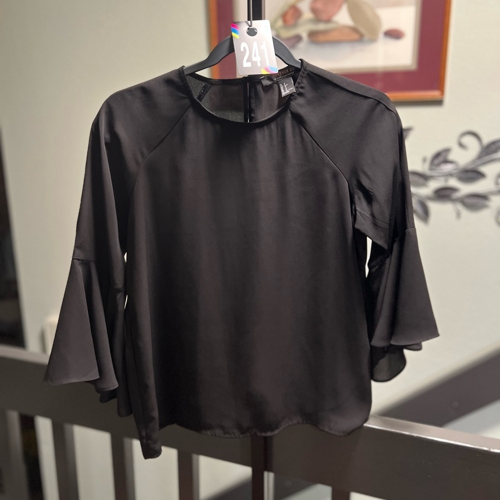 Forever 21 Black Blouse with Flared Belle 3/4 Sleeves #241DAGO
